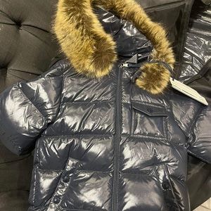 Kid's Quilted Puffer Faux Fur Jacket, Size 3Y